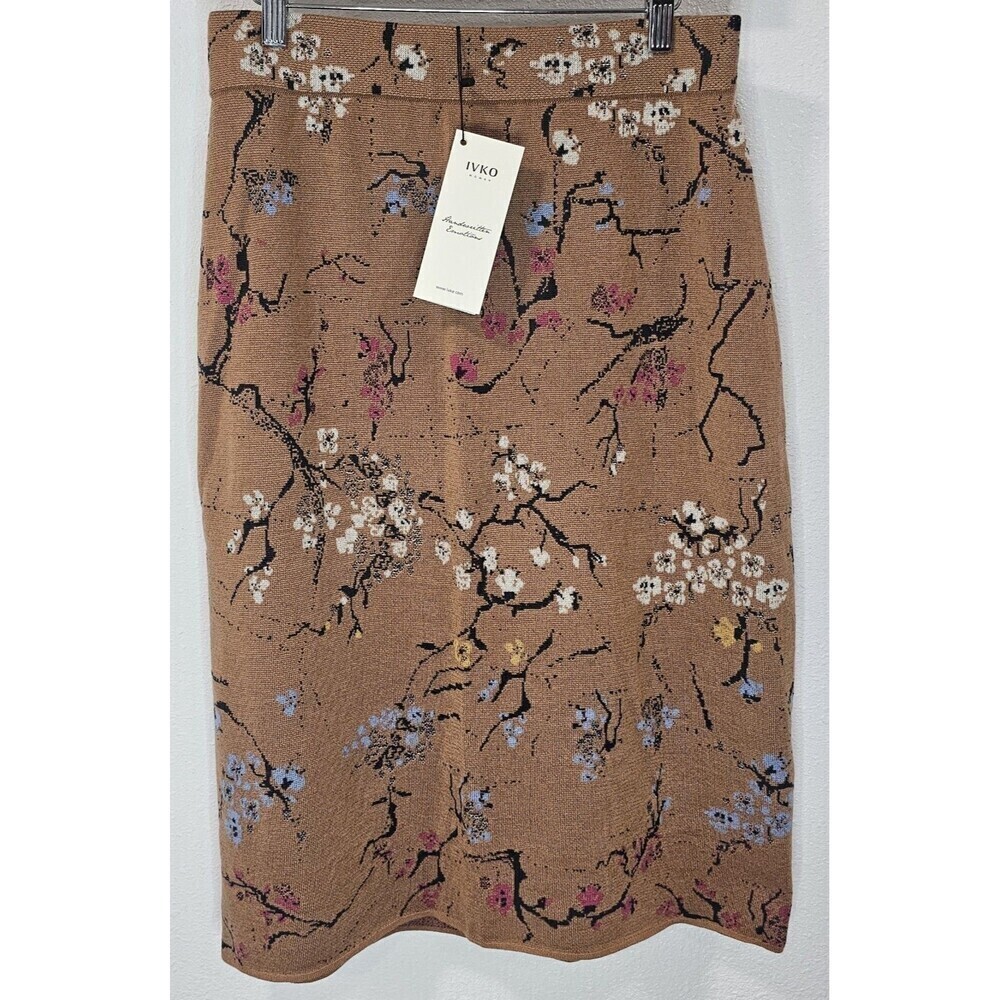 Ivko Women Cherry Blossom Wool Pencil Skirt-Nougat Size XL (42) NWT 212550 $289
